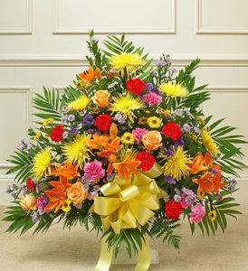 Heartfelt Tribute Bright Floor Basket Arrangement
