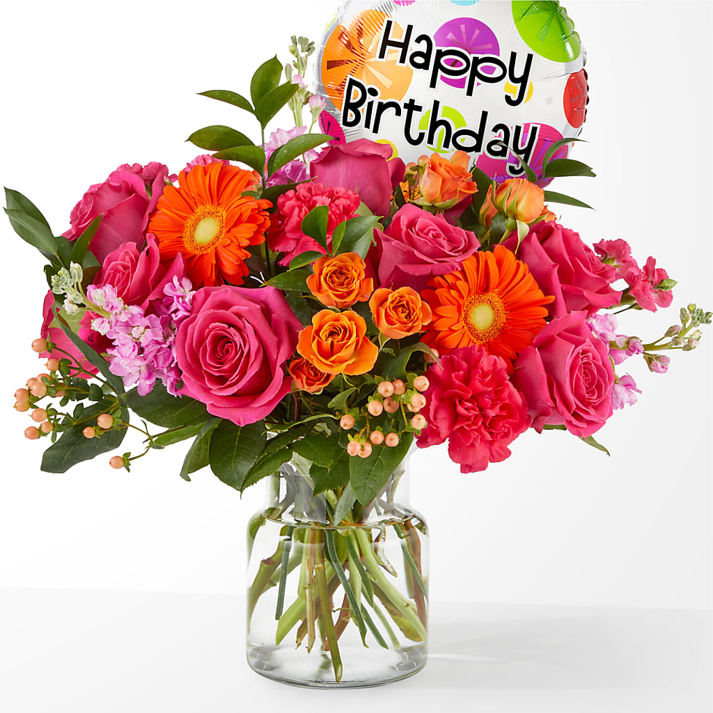 Fiesta Bouquet with Birthday Balloon – 212 Floral, New York NY
