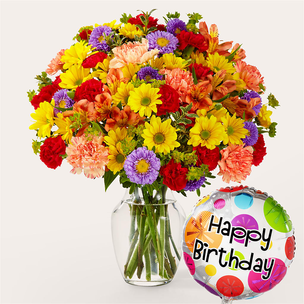 Kaleidoscope Bouquet with Birthday Balloon – 212 Floral, New York NY