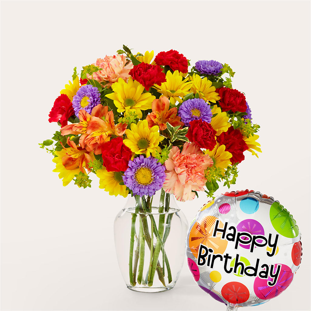 Kaleidoscope Bouquet with Birthday Balloon – 212 Floral, New York NY