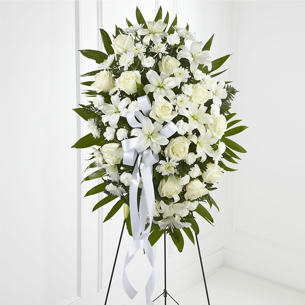 Exquisite Tribute Standing Spray-White Ribbon – 212 Floral, New York NY