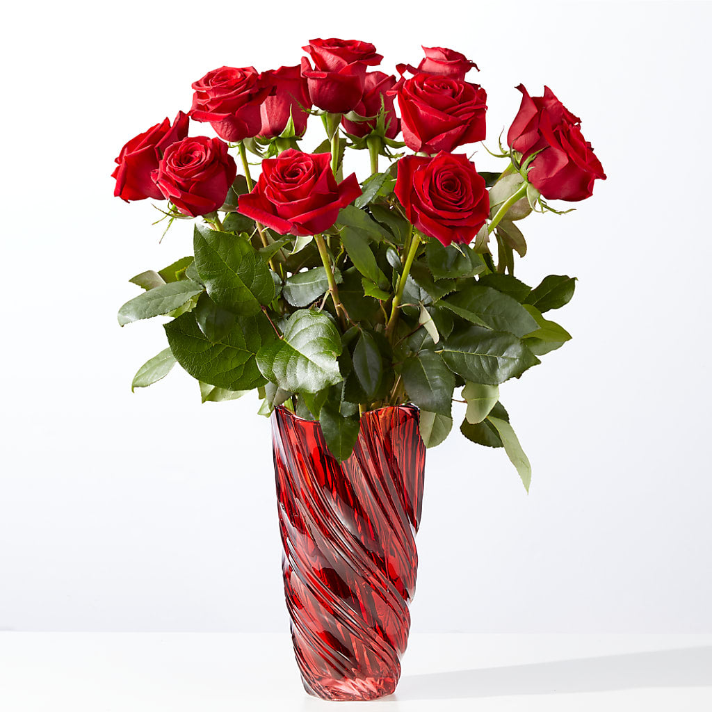 Classic Love Red Rose Bouquet with Luxe Swirl Vase – 212 Floral, New York NY